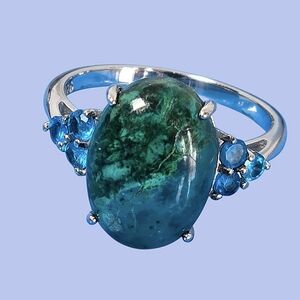 925 Sterling Silver Ring SZ 7 with Natural 13x10mm Chrysocolla & Apat…